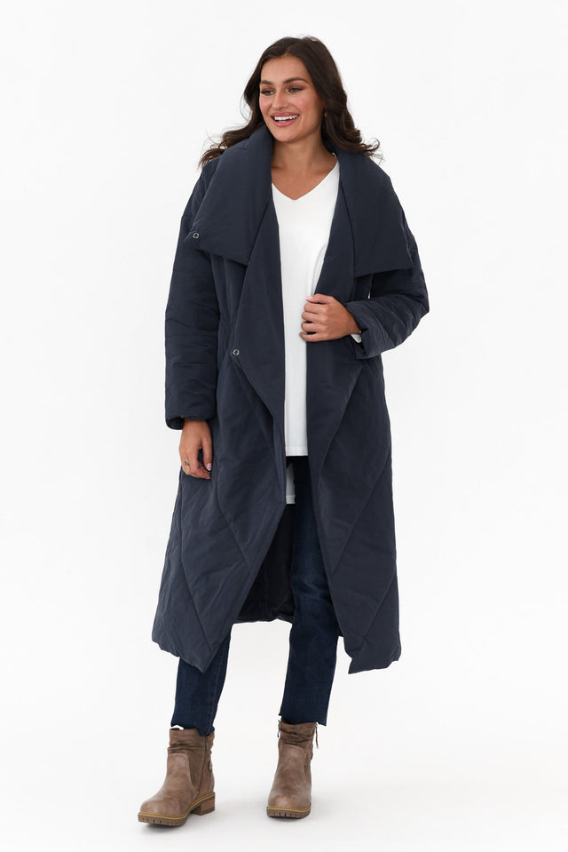 Halle Navy Longline Wrap Coat banner image