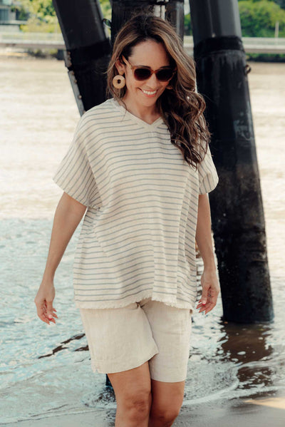 Hanley Beige Stripe Linen Blend Top