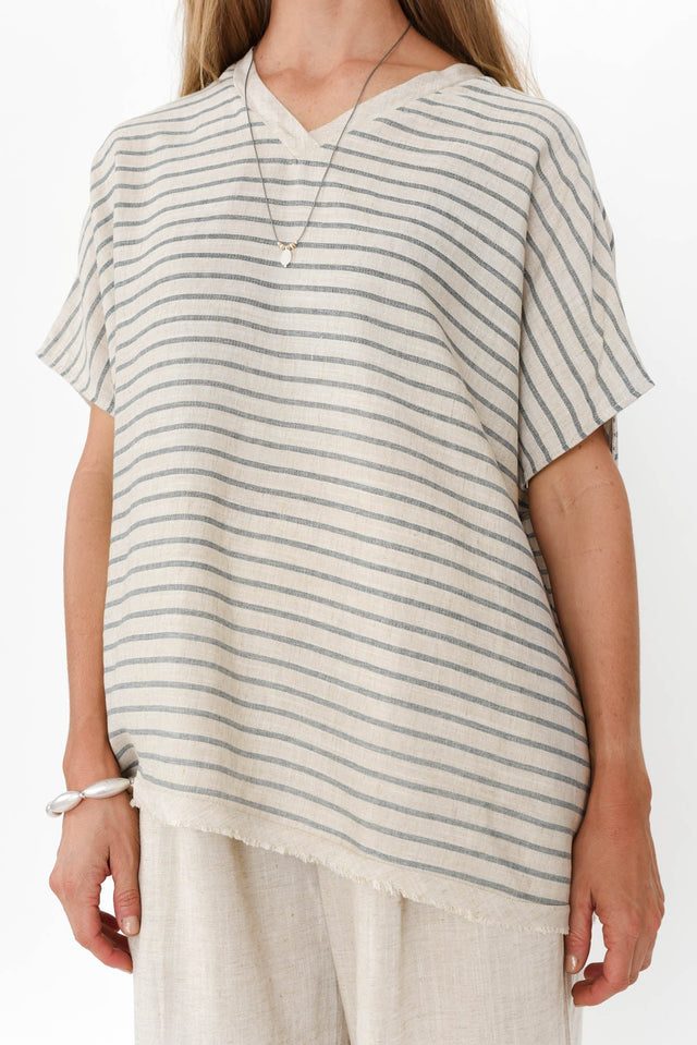 Hanley Beige Stripe V Neck Top