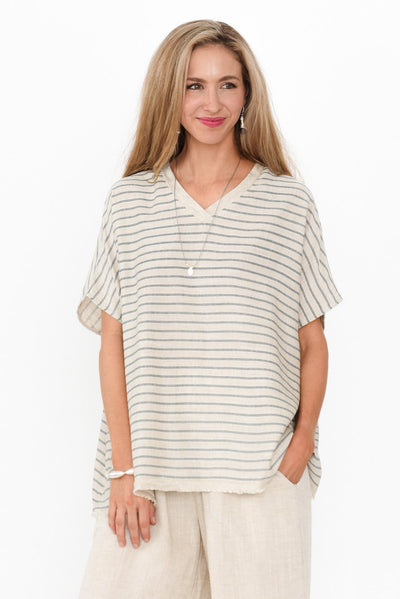 Hanley Beige Stripe V Neck Top