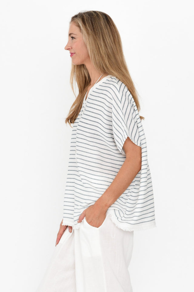 Hanley White Stripe V Neck Top image 4