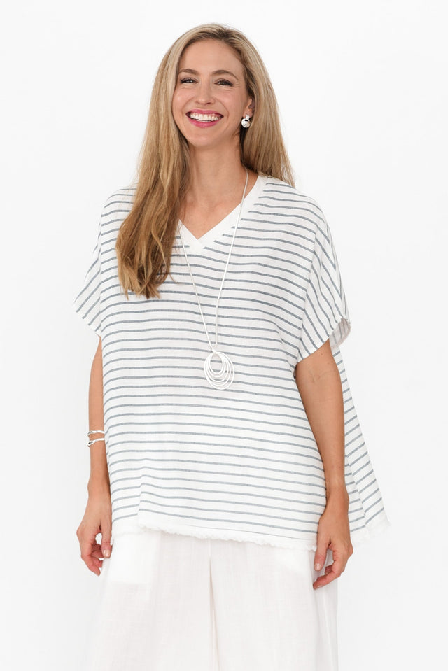 Hanley White Stripe V Neck Top image 1