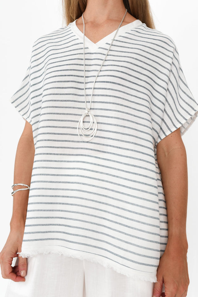 Hanley White Stripe V Neck Top