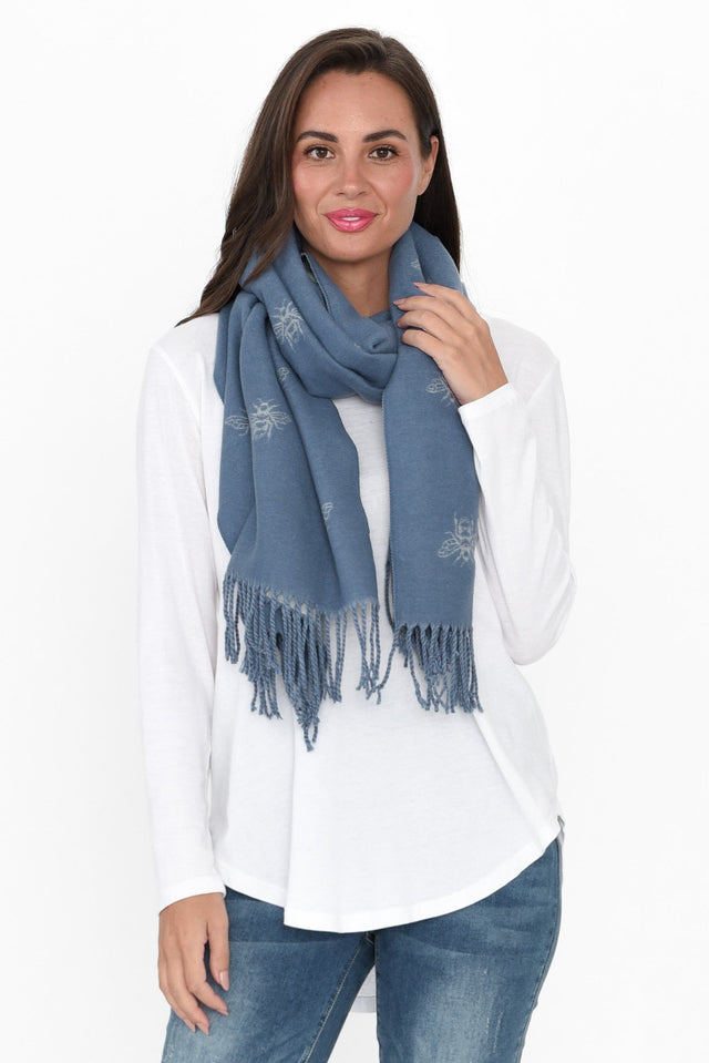 Harna Blue Bee Tassel Scarf