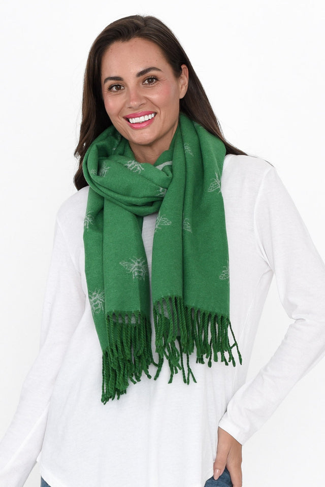 Harna Green Bee Tassel Scarf