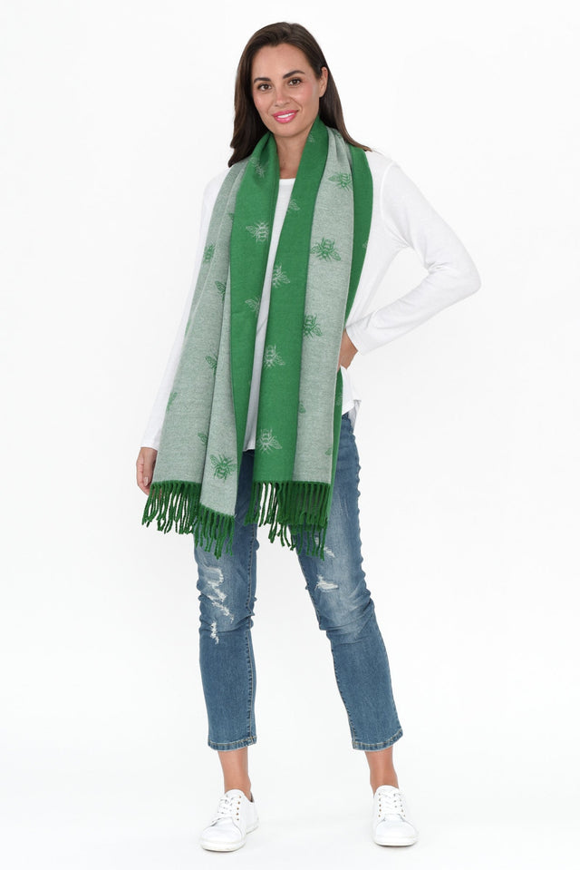 Harna Green Bee Tassel Scarf image 3