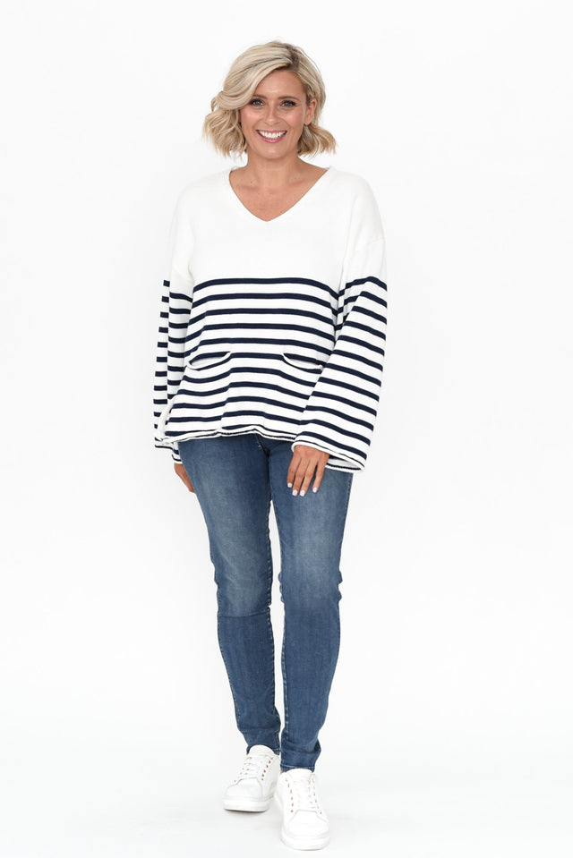 Hayworth Navy Stripe Cotton Pocket Sweater image 7