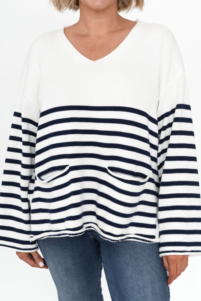 Hayworth Navy Stripe Cotton Pocket Sweater image 6