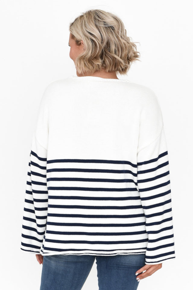Hayworth Navy Stripe Cotton Pocket Sweater