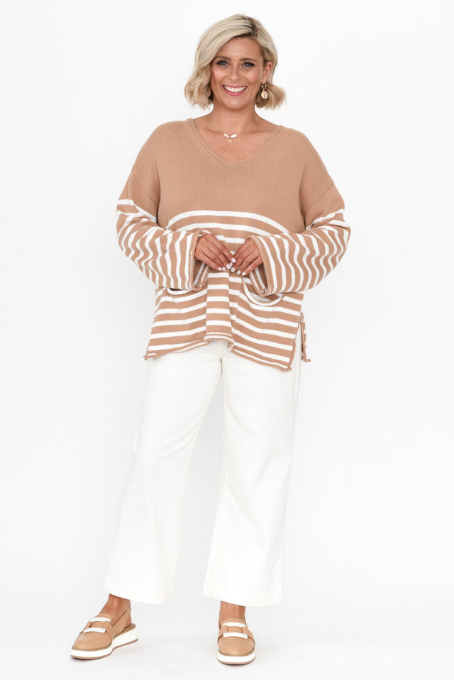 Hayworth Camel Stripe Cotton Pocket Sweater banner image