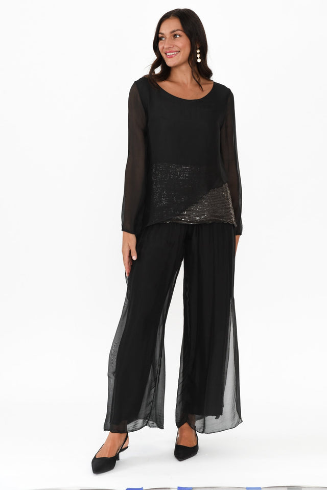 Heathie Black Silk Sequin Top banner image