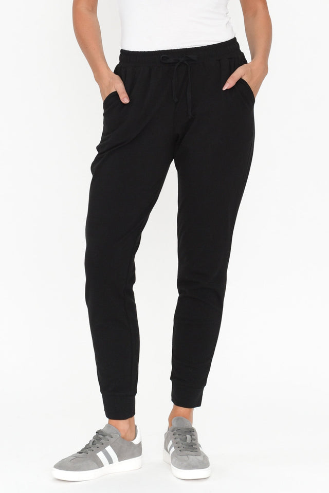 Heidi Black Cuffed Jogger Pants length_Cropped rise_High print_Plain colour_Black PANTS   alt text|model:MJ;wearing:US 4 image 2