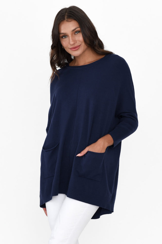 Helsinki Navy Knit Pocket Jumper neckline_Round  alt text|model:Brontie image 2