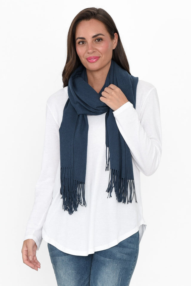 Heta Deep Blue Cotton Pashmina Scarf image 2