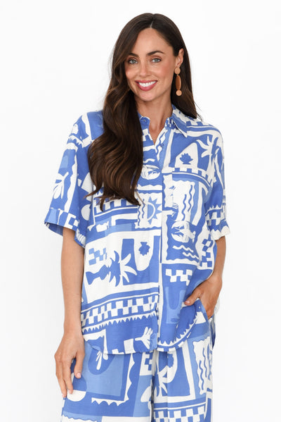 Holiday Blue Seaside Linen Blend Shirt