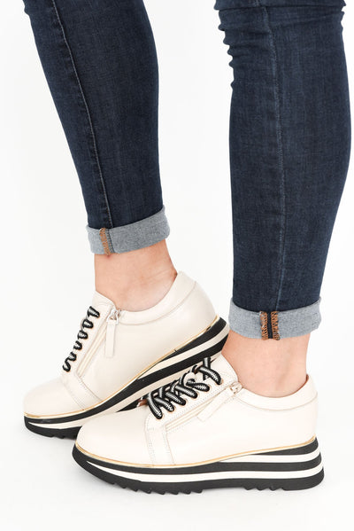 Hosting Cream Leather Platform Sneaker