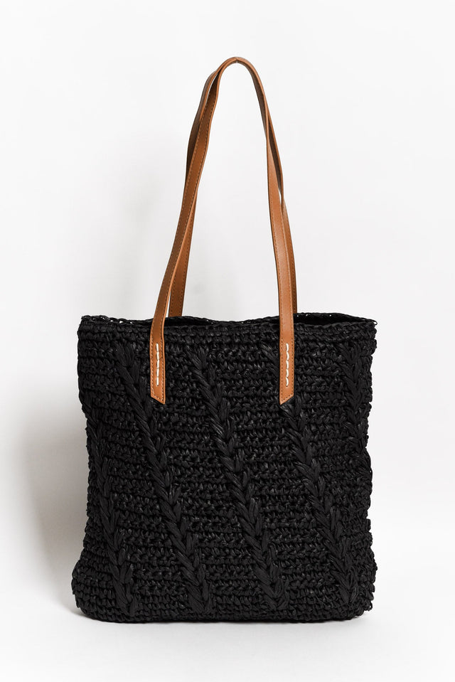 Imola Black Straw Tote Bag image 1