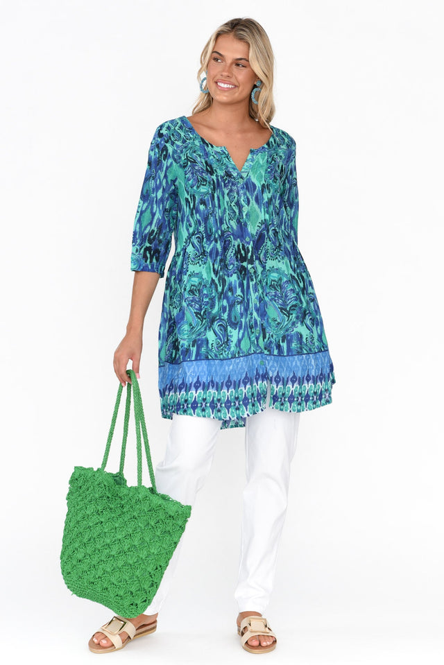 Indra Blue Paisley Cotton Tunic Top banner image