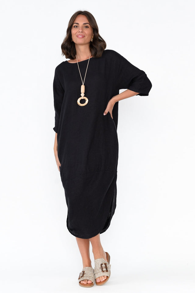 Irina Dark Navy Linen Dress