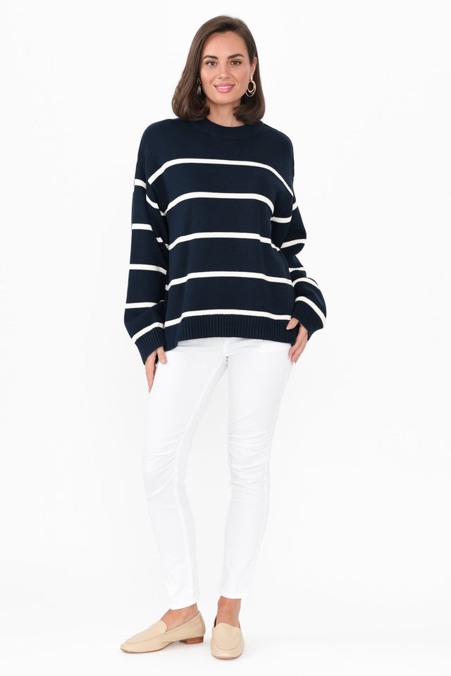 Iris Navy Stripe Cotton Knit Sweater