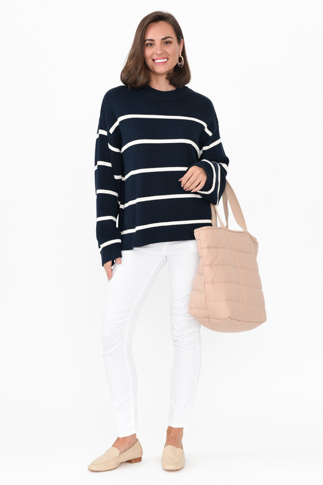 Iris Navy Stripe Cotton Knit Sweater