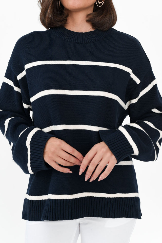 Iris Navy Stripe Cotton Knit Sweater