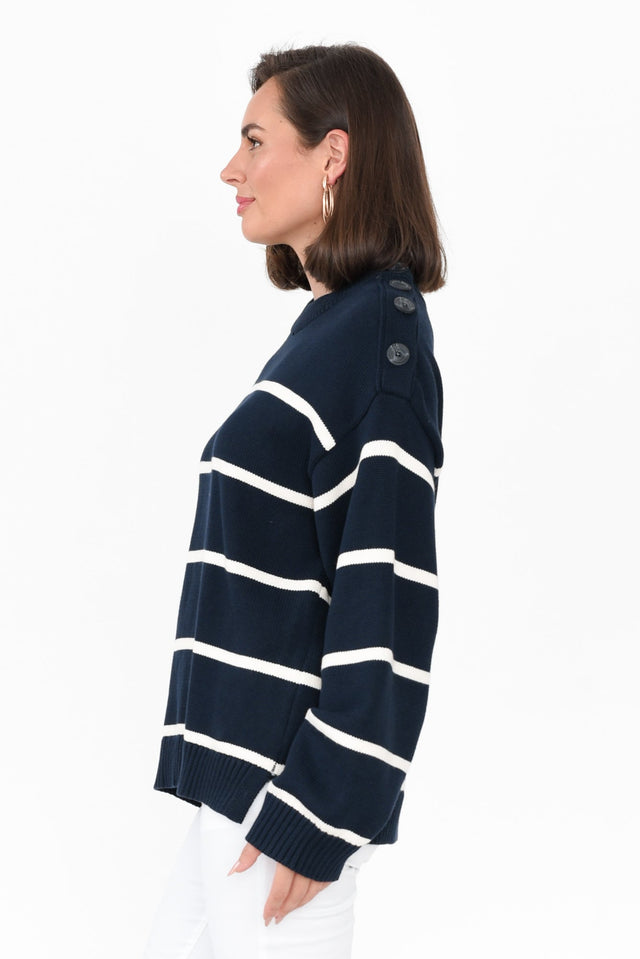 Iris Navy Stripe Cotton Knit Sweater