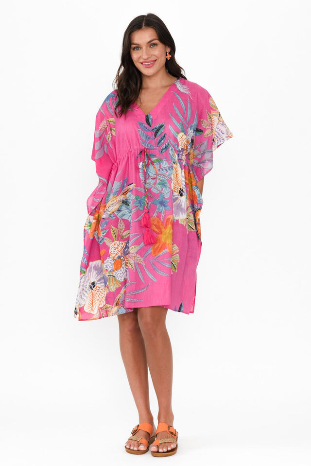 Isabel Pink Bird Cotton Kaftan