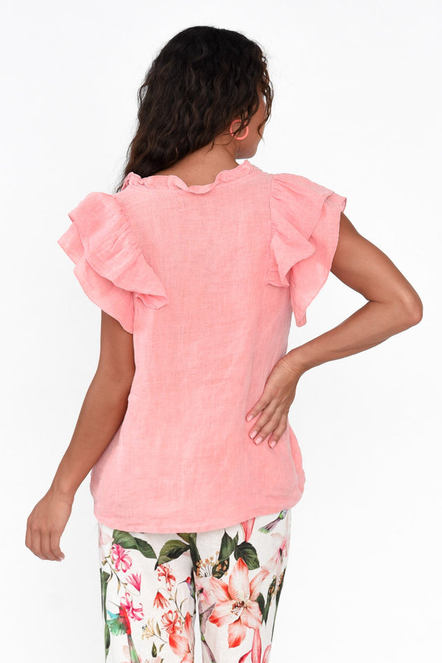 Isannah Peach Linen Ruffle Top