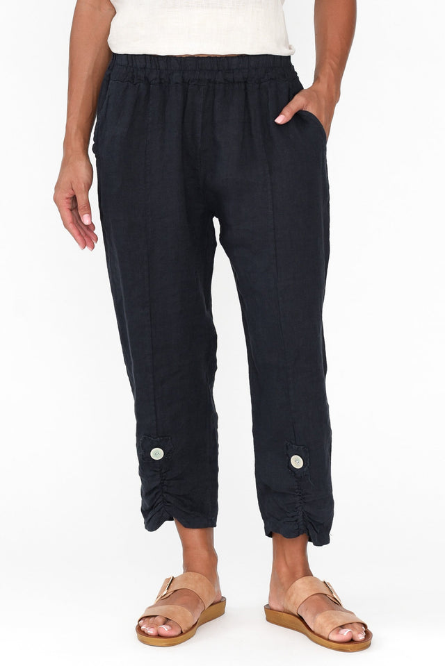 Isolara Navy Linen Gathered Pants