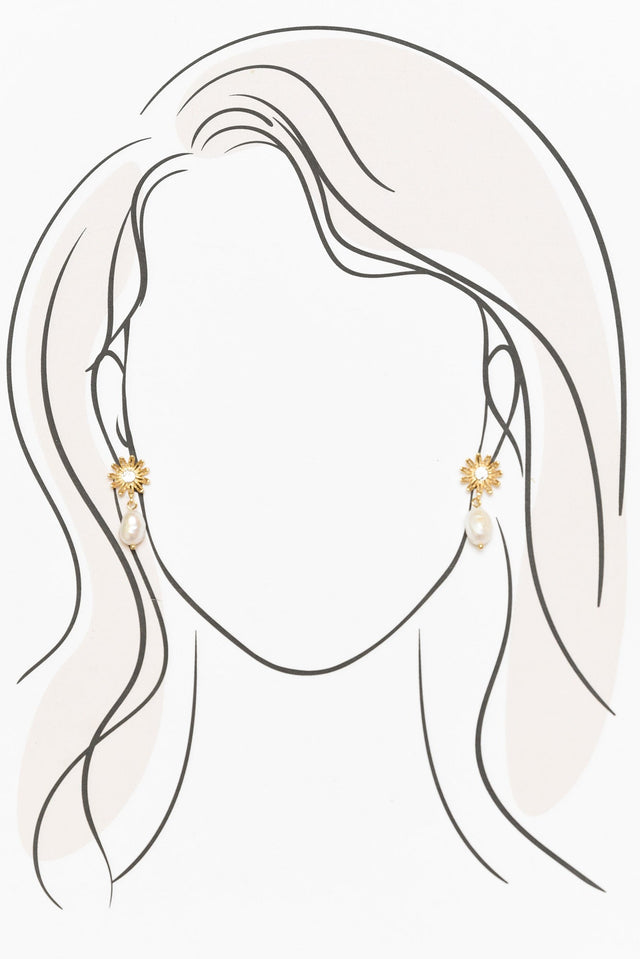 Jamaica Gold Flower Pearl Earrings image 2