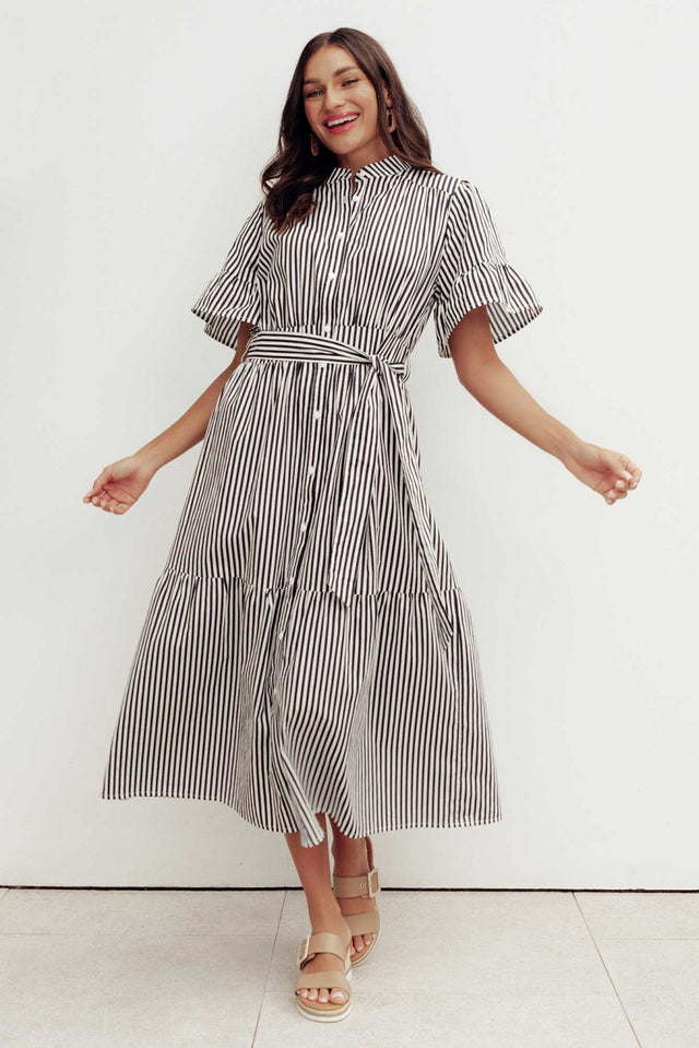 Jamilla Navy Stripe Cotton Shirt Dress