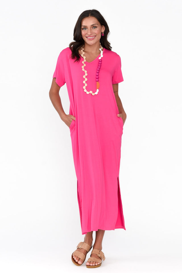 Jena Hot Pink Bamboo Maxi Dress