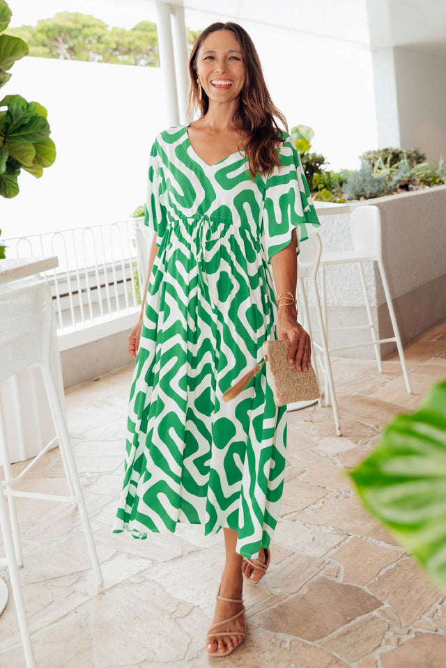 Jennifer Green Geo Flutter Sleeve Dress