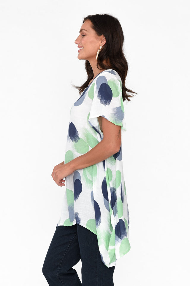 Jessalie Green Spot Cotton Blend Top