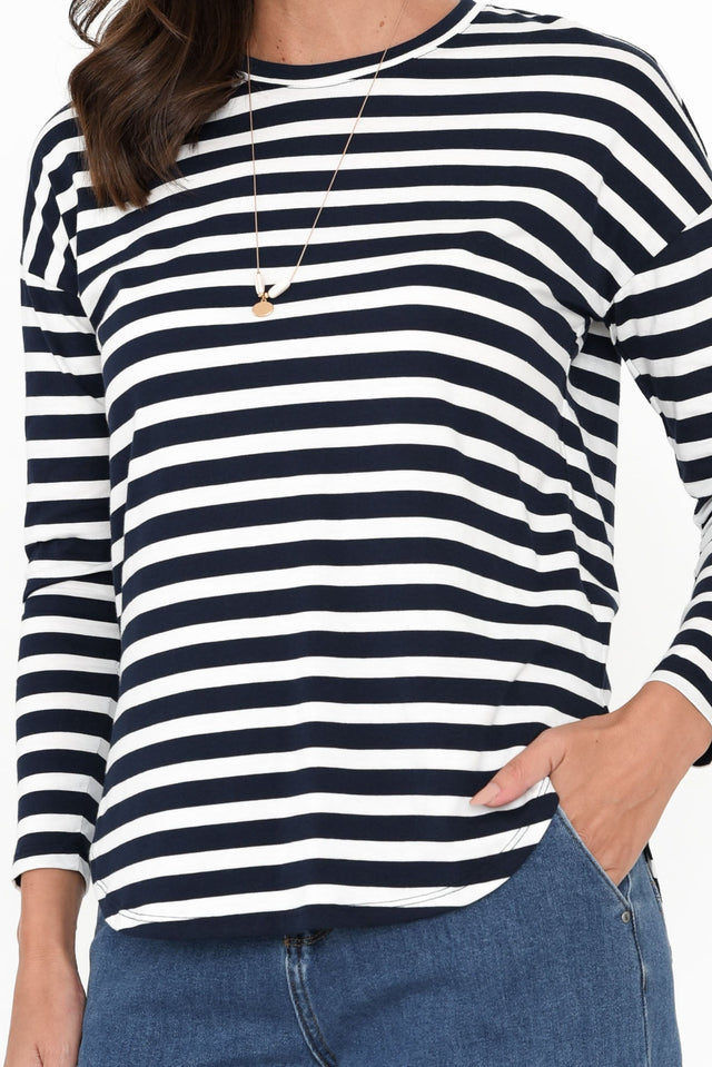 Jessie Blue Stripe Cotton Hi Lo Top