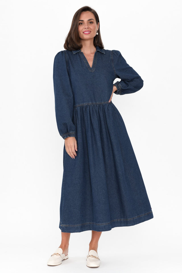 Josephine Dark Denim Collared Dress image 7