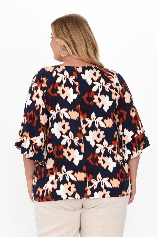 Juli Navy Floral Frill Sleeve Top