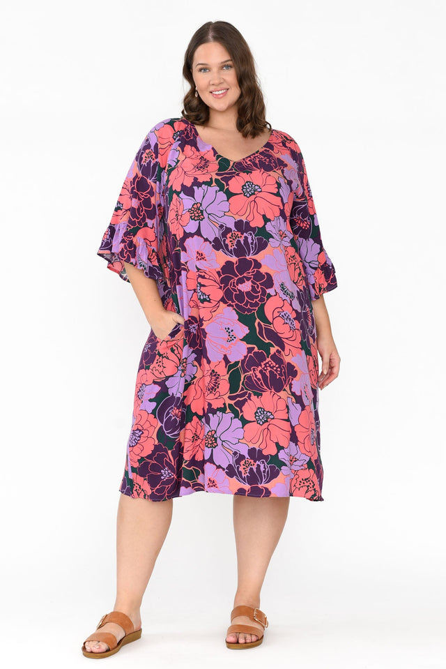 Julien Purple Garden Frill Sleeve Dress image 8