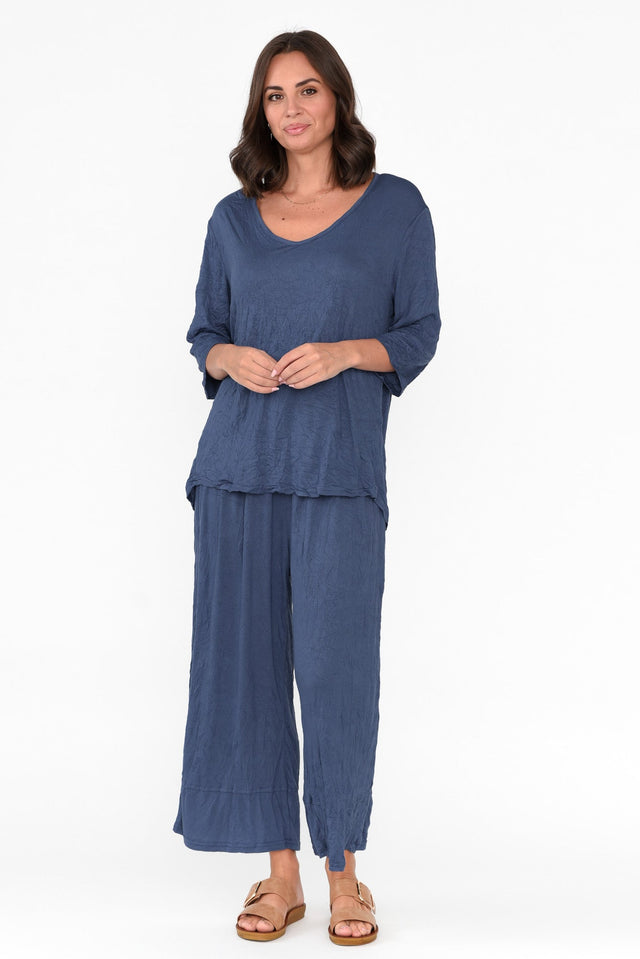 Lira Blue Crinkle Cotton Wide Leg Pants image 5