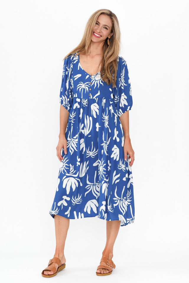 Kacey Blue Tropical Button Dress image 3