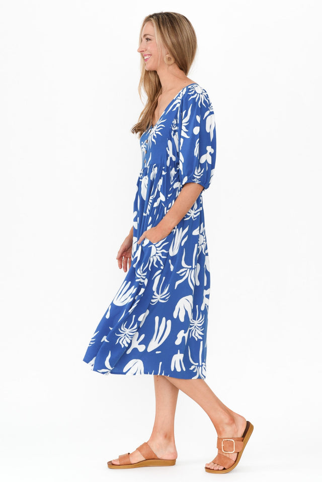 Kacey Blue Tropical Button Dress image 4