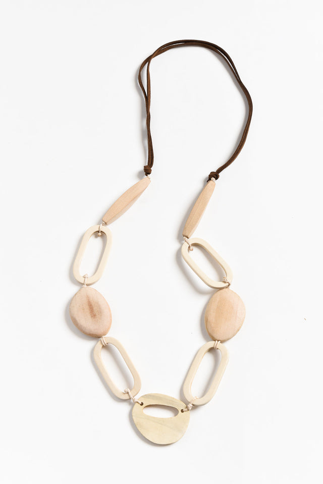 Kaelyn Beige Wooden Beaded Necklace image 1