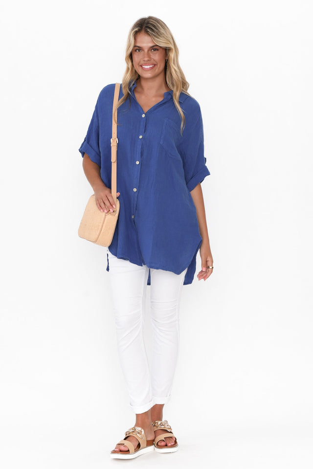 Kakadu Blue Linen Button Shirt