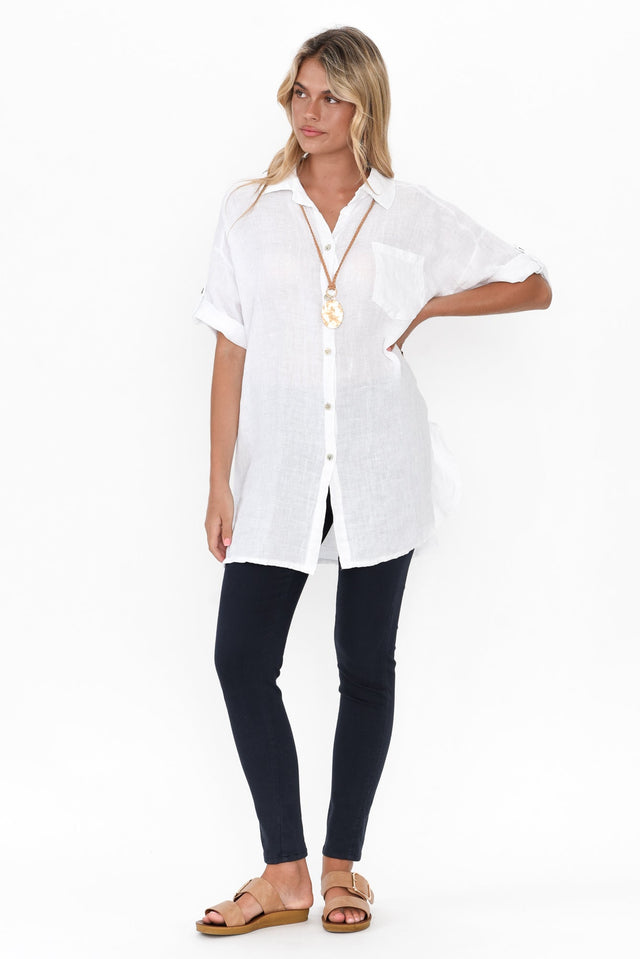 Kakadu White Linen Button Shirt image 4