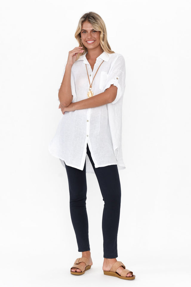 Kakadu White Linen Button Shirt image 7