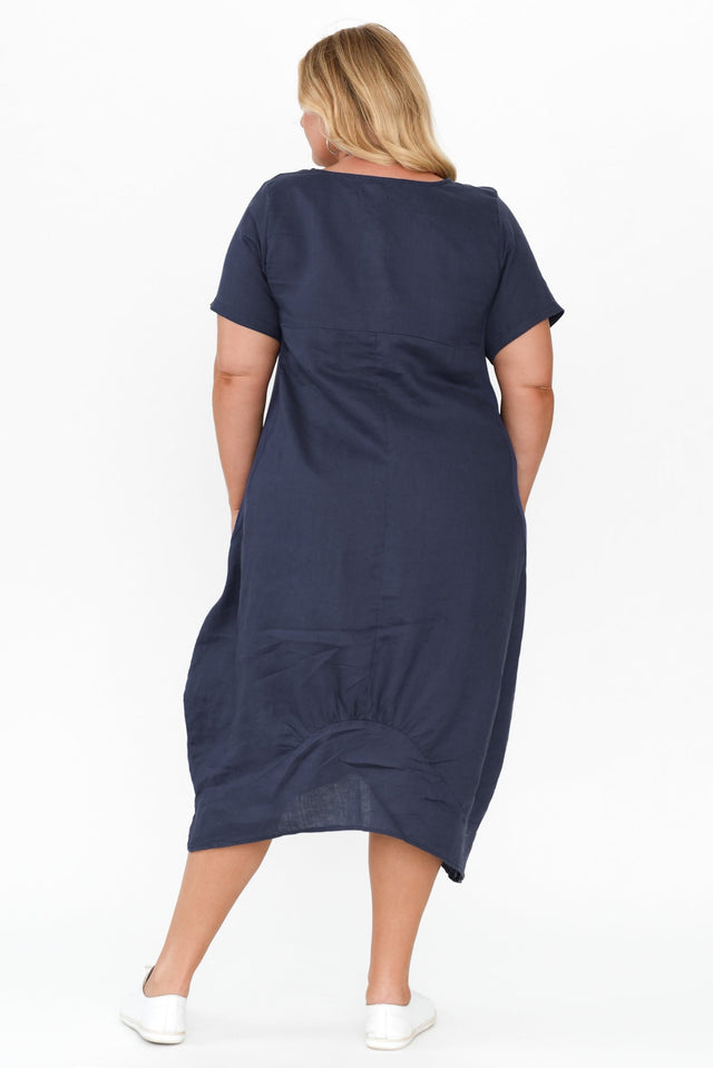 Kandace Navy Linen Pocket Dress