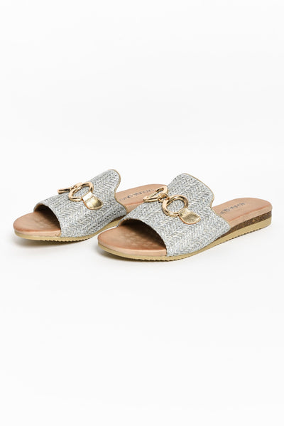 Kandy Stone Raffia Buckle Slide