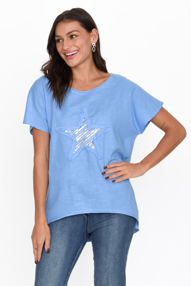 Kassidy Blue Star Sequin Tee neckline_Round  alt text|model:Brontie;wearing:S/M