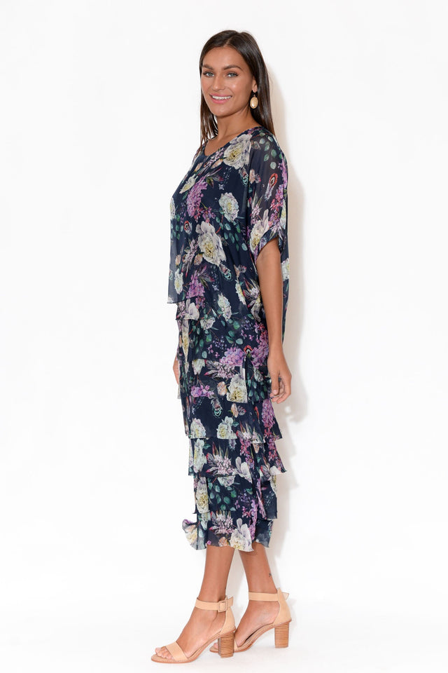 Katerina Navy Floral Silk Overlay Maxi Dress